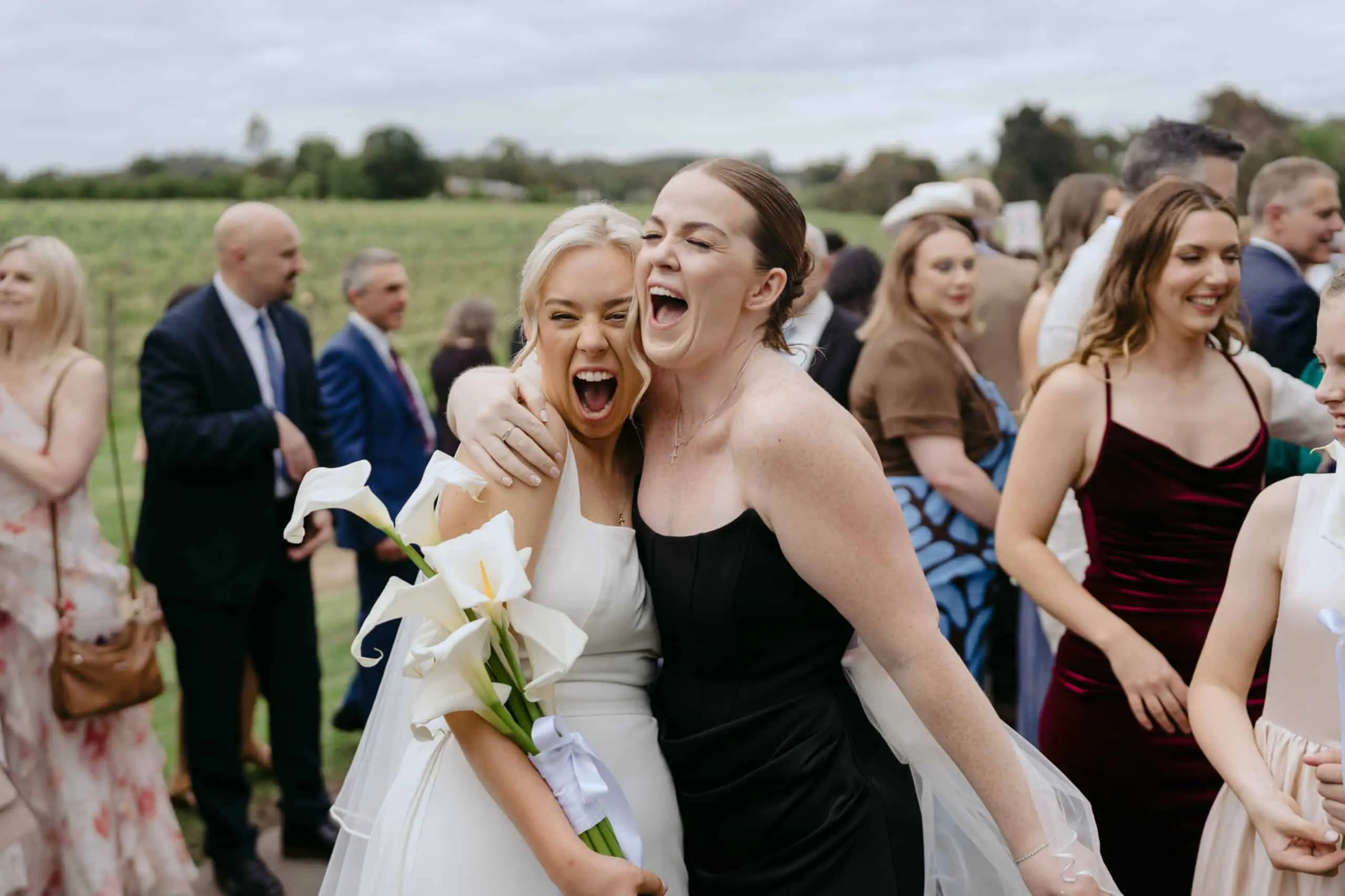 Yarra Valley wedding guests celebrating with the bride